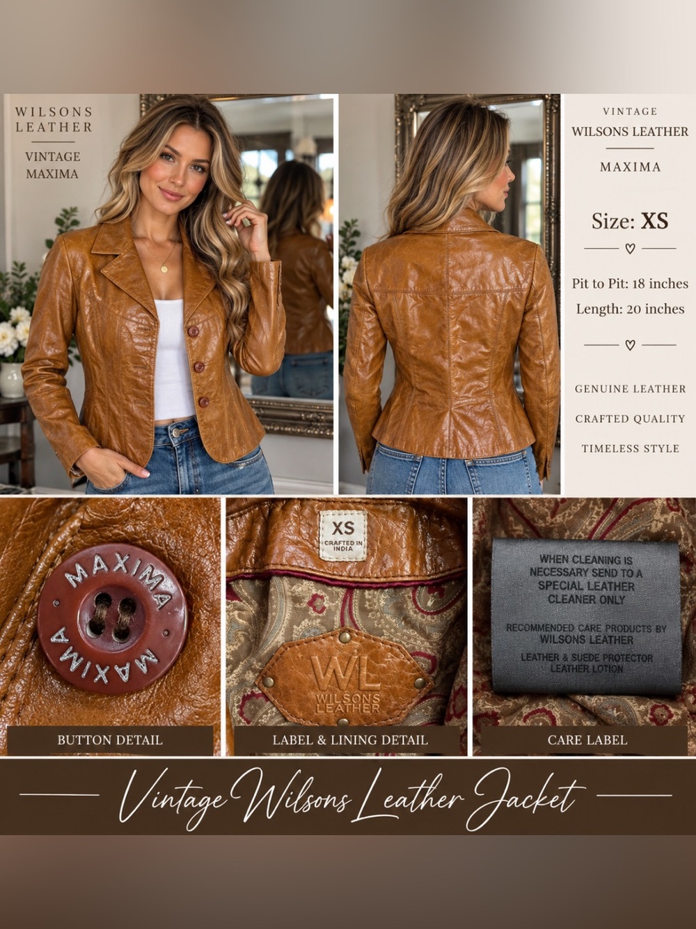 Vintage Premium Wilson Leather Maxima Cognac Carmel Fitted Blazer